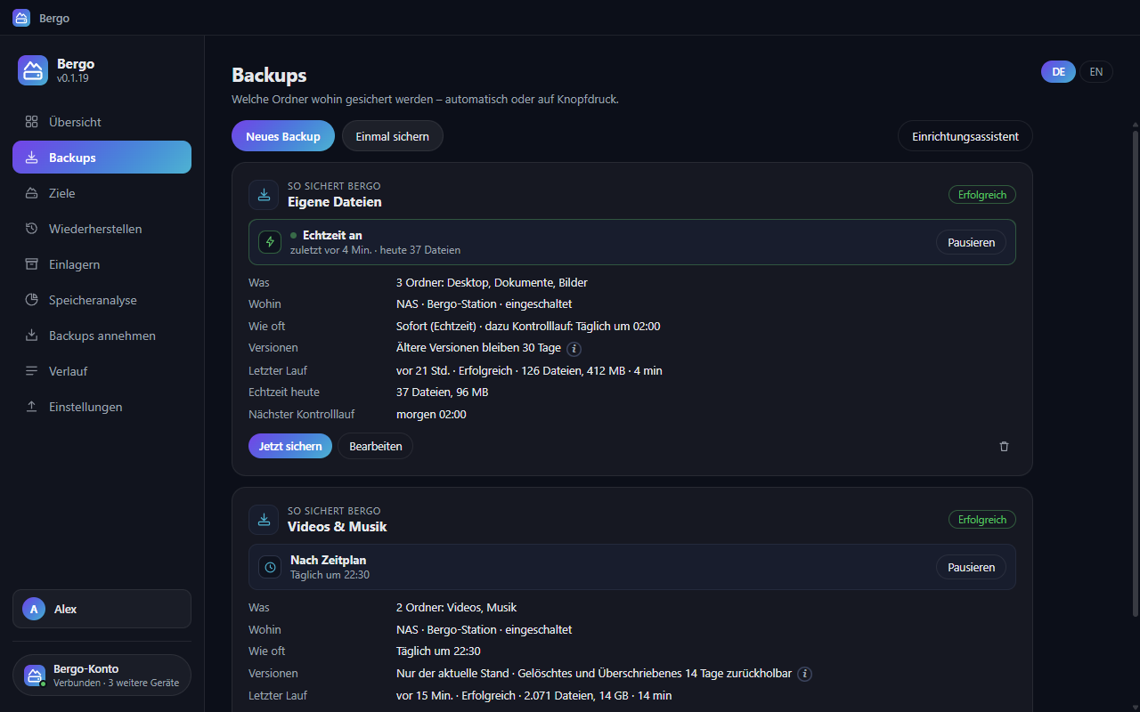 Jedes Backup auf einen Blick: was, wohin, wie oft