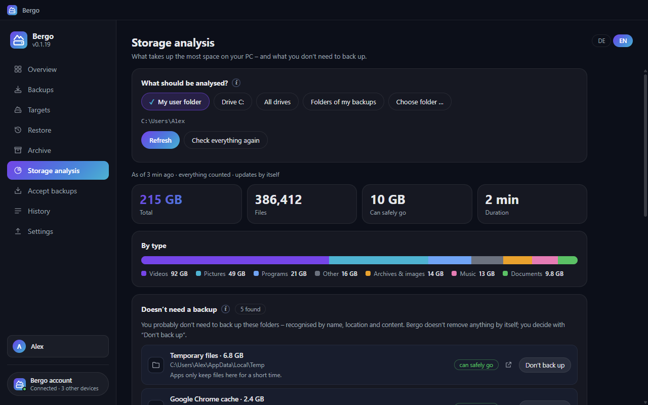 See what eats up space – and what doesn't need a backup
