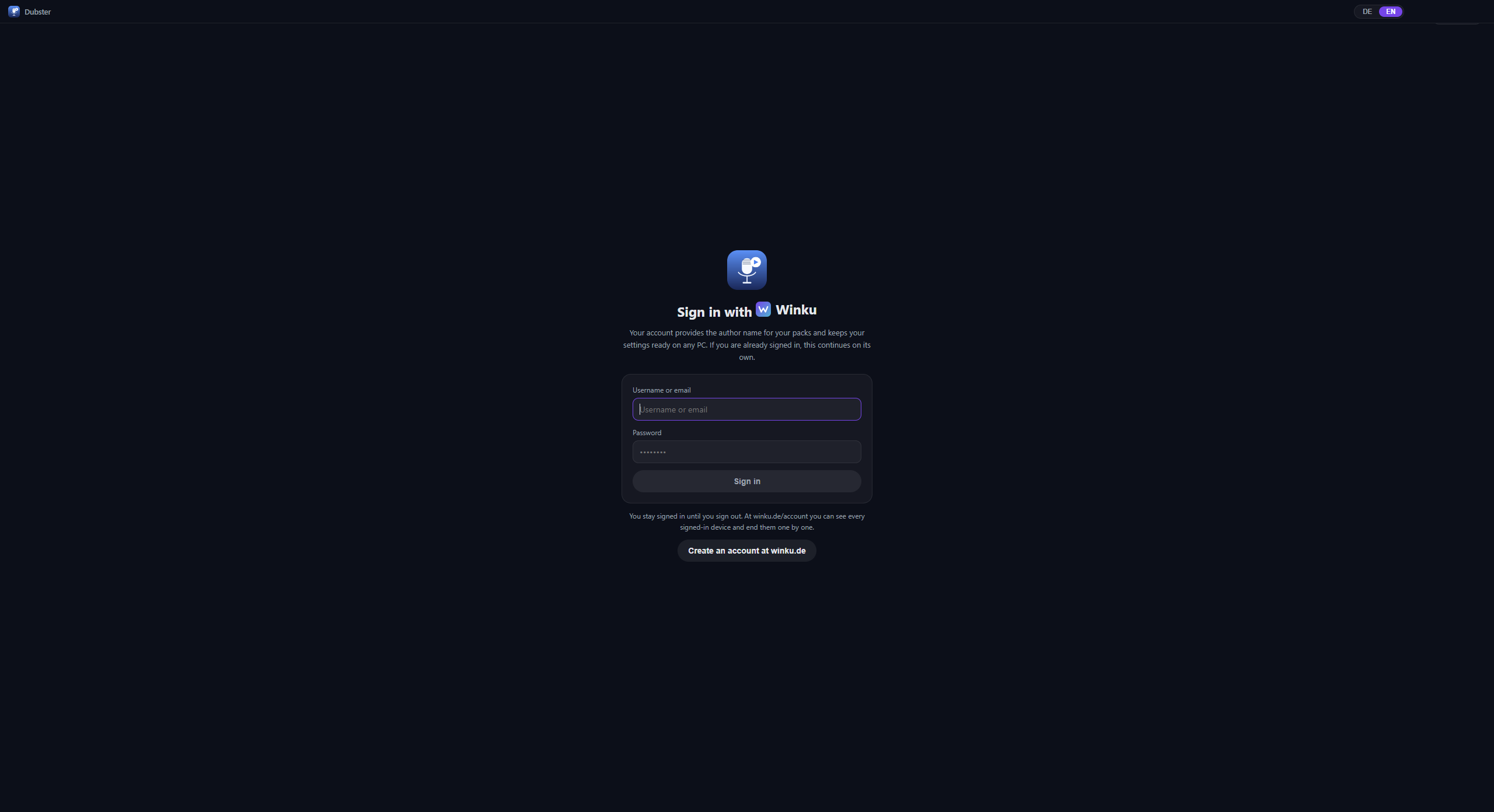 Sign in with your Winku account