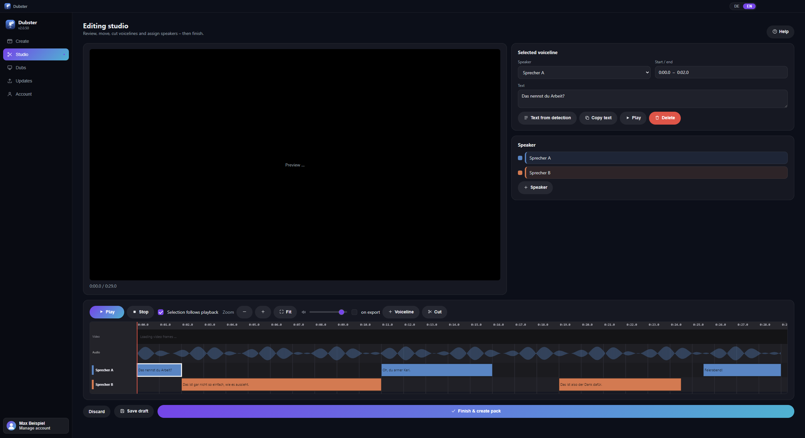 Studio: fine-tune voicelines, timeline and speakers