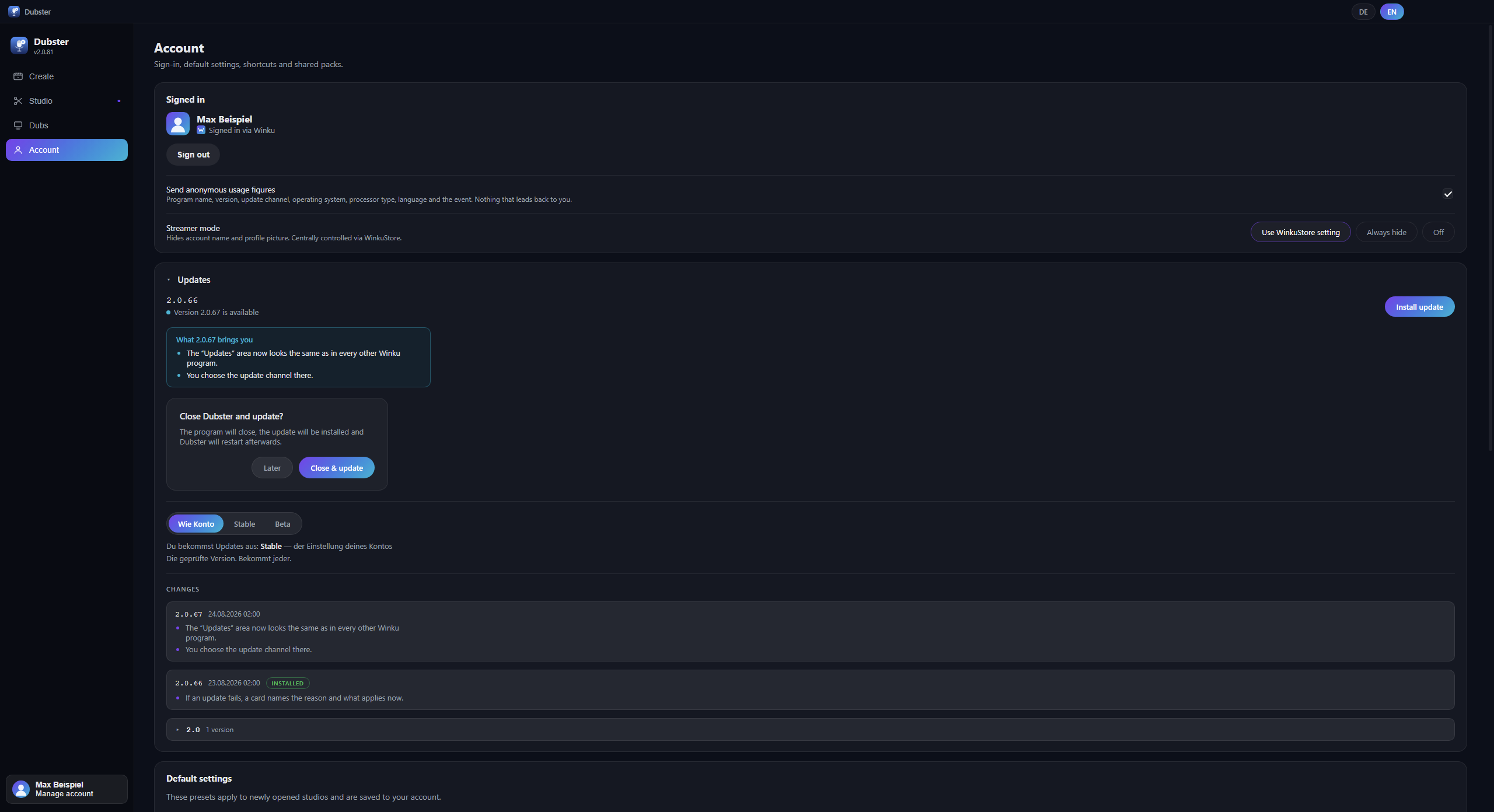 Confirmation before the self-update