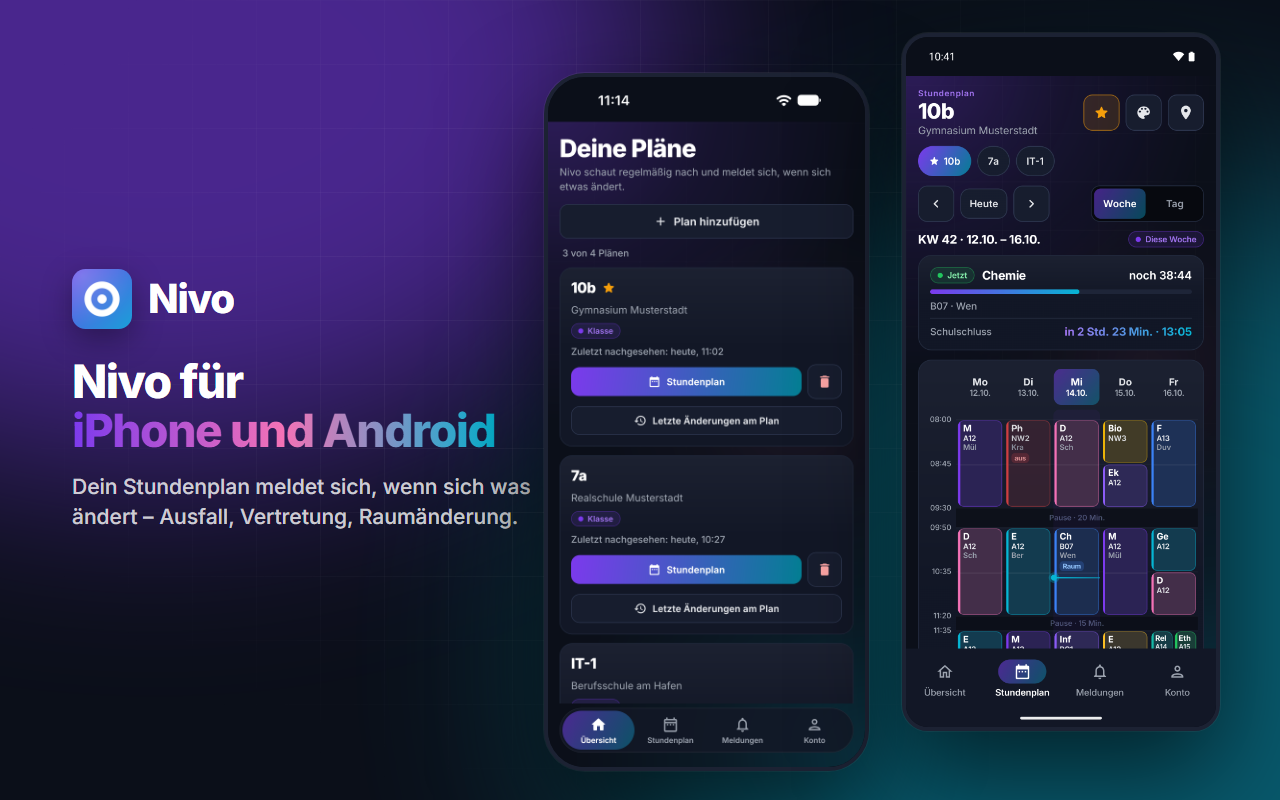 Nivo auf iPhone und Android: die Übersicht deiner Pläne und der Stundenplan der Woche