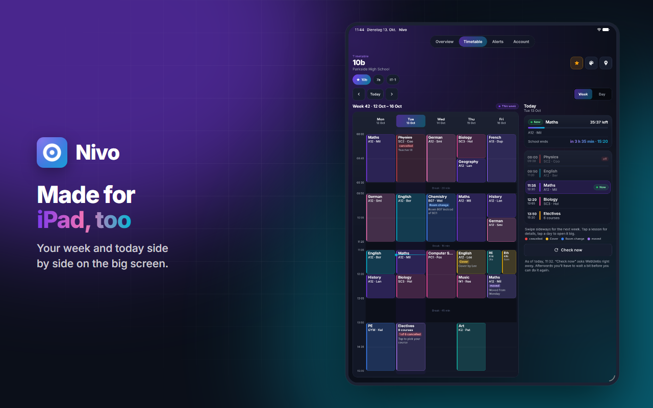 Nivo on iPad: your week and today side by side