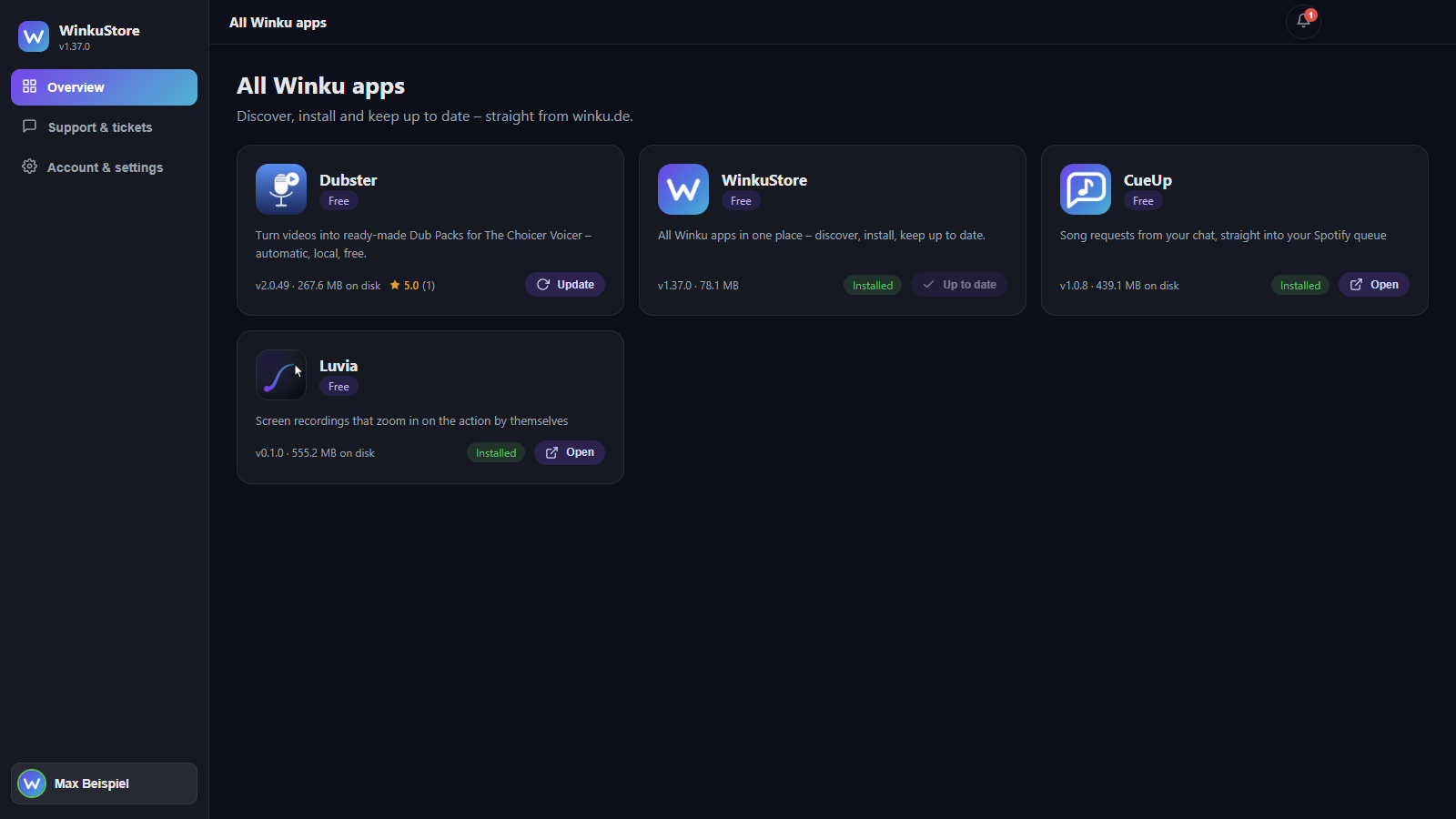 All Winku apps at a glance